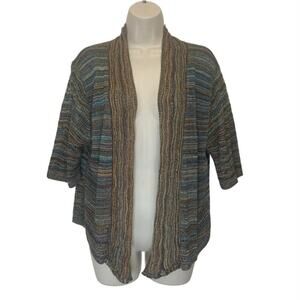 Choices Multicolor Knit Open Cardigan XL Boho Lagenlook Short Sleeve Made USA